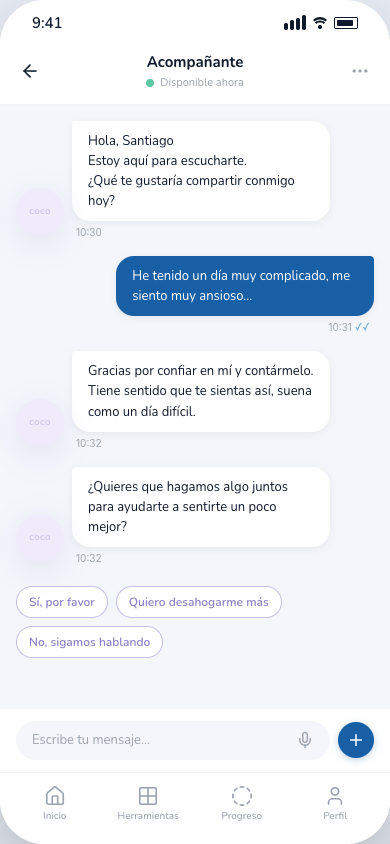 Pantalla de chat de voz con COCO