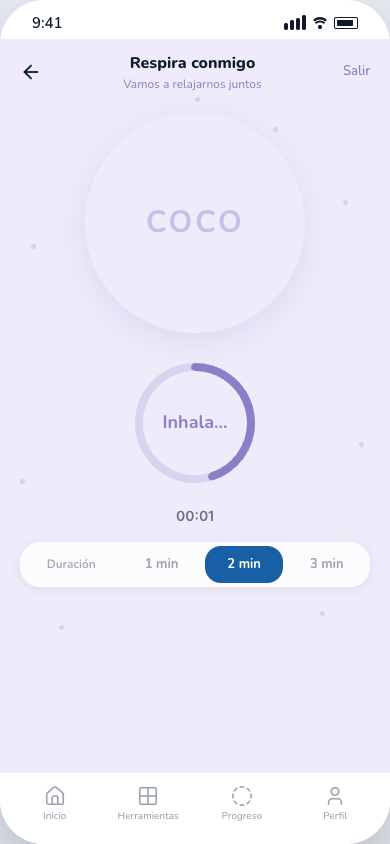 Ejercicio de respiración guiada en la app